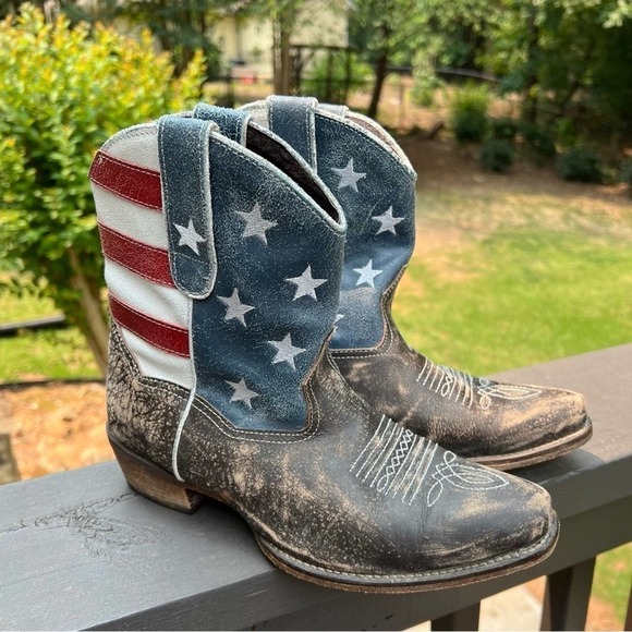 ROPER WOMEN'S AMERICAN BEAUTY FLAG ANKLE BOOTS Size 8 #008 - Picture 5 of 11